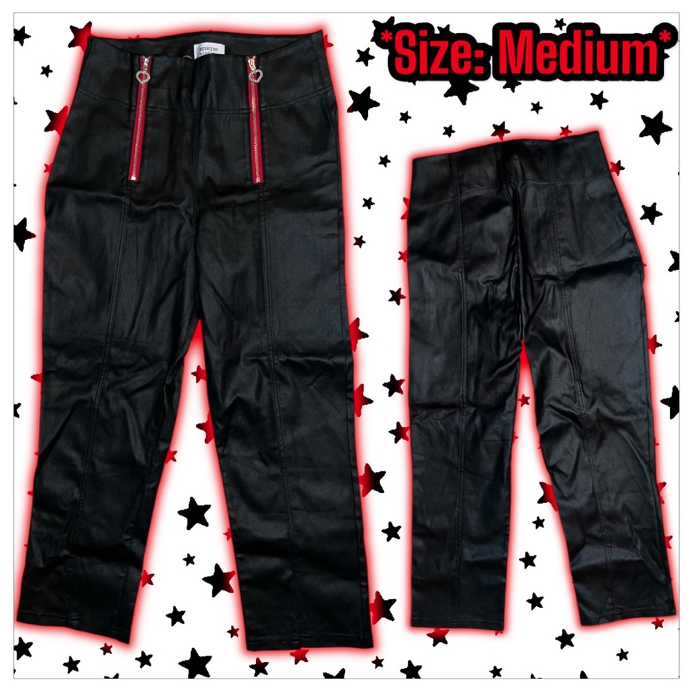 NEW: Unique Vintage - faux leather double front side heart zipper pants (M)